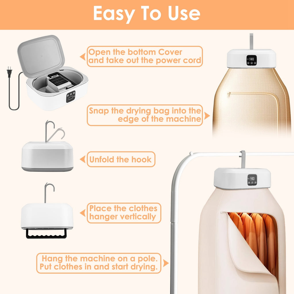 1Pc Portable Clothes Dryer Mini Dryer Foldable Dryer Machine With Timer UV Sterilization 2 Drying Modes Remote Control For Apartment Dorm RV Travel Home