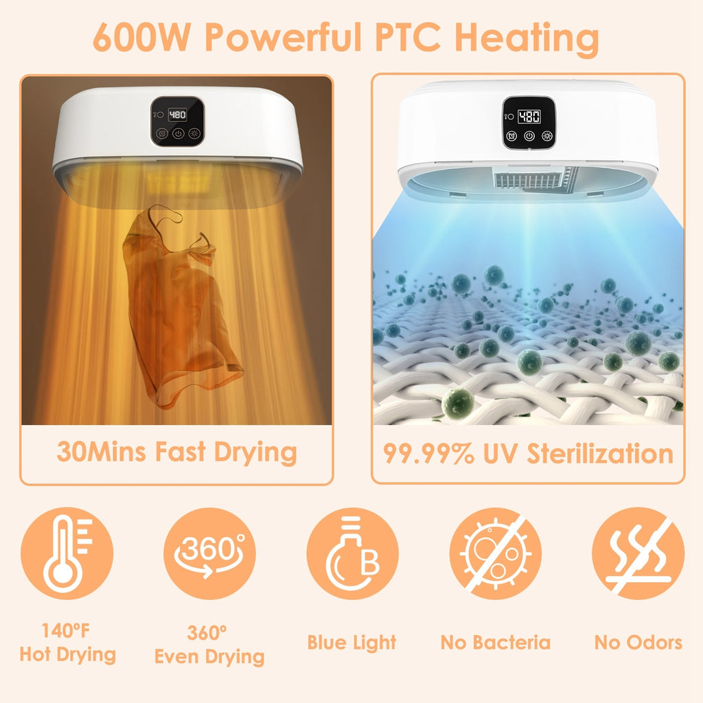 1Pc Portable Clothes Dryer Mini Dryer Foldable Dryer Machine With Timer UV Sterilization 2 Drying Modes Remote Control For Apartment Dorm RV Travel Home