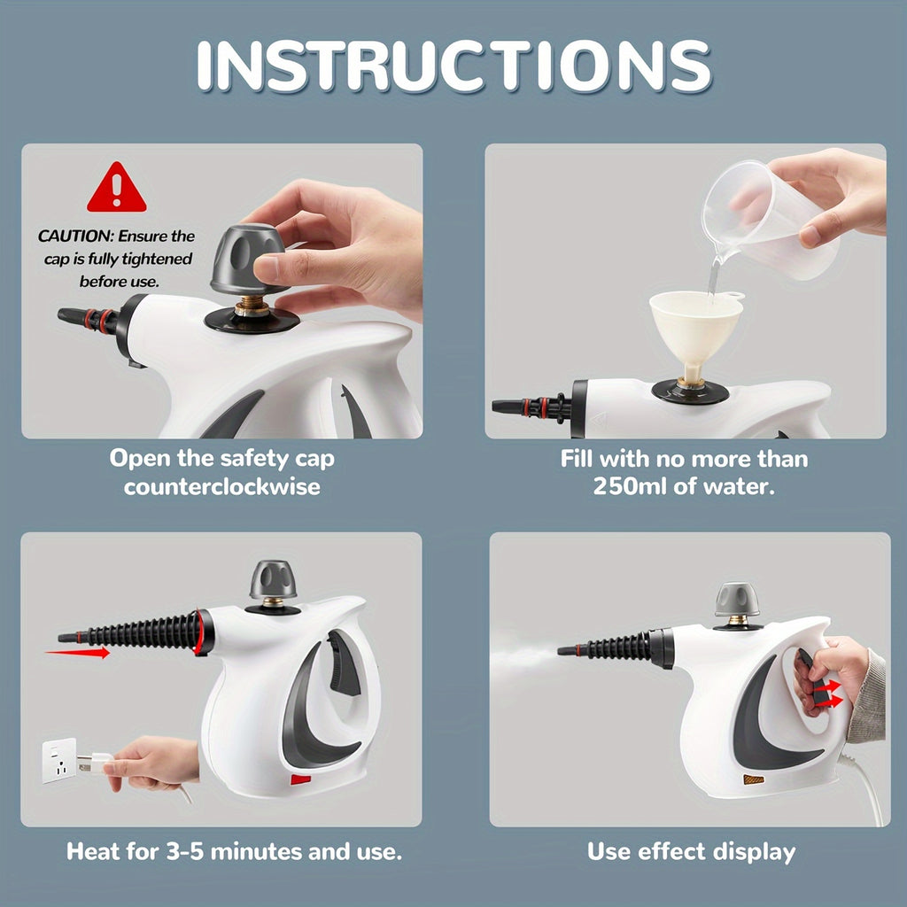 Handheld Multi-Surface Pressurized Steam Cleaner With 12 Accessories, Water Tank Multi-Purpose Steam Generator For Home Use, Natural Steam Cleaning Tiles, Floors, Bathrooms, Windows, Interior Decorati