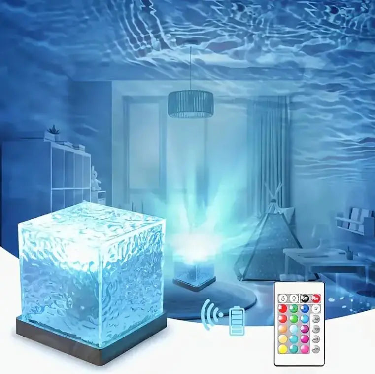 16-Color Rotating Water Wave Projector Light – USB Rechargeable Lamp